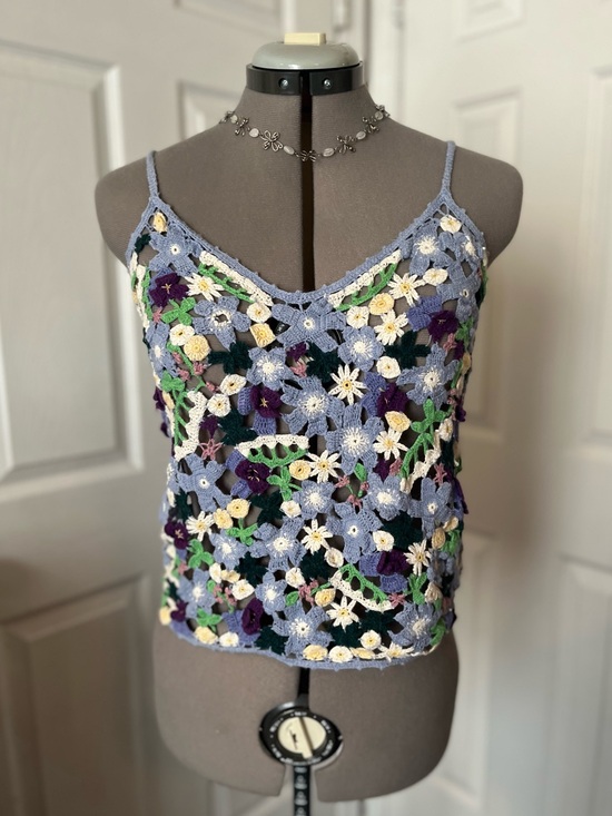 Moda International Tops - Moda International Crochet Floral Tank Top, Purple & Blue, Size M